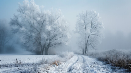 Obraz premium snow covered trees in the fog