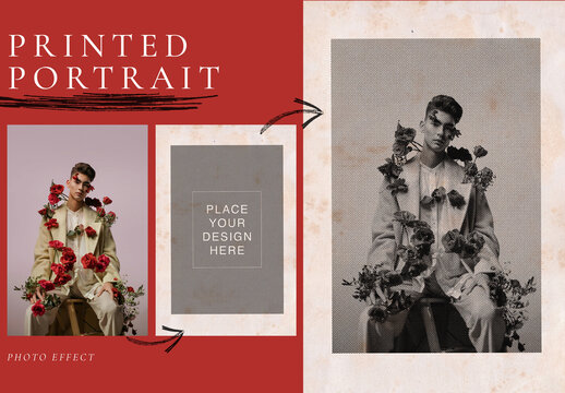 Printed Portrait Photo Book Effect. Photocopy Template