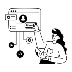 An editable doodle mini illustration of web design 