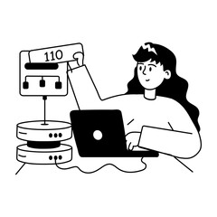 Grab this doodle mini illustration of database developer 