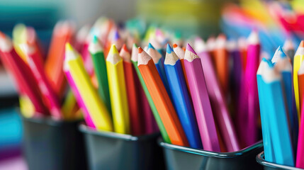 Many different pencils in holder