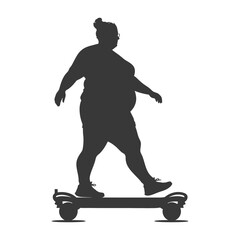 Obraz premium silhouette fat woman riding hoverboard full body black color only