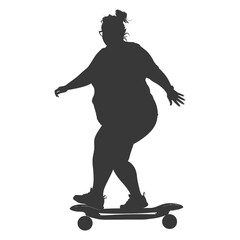 silhouette fat woman riding hoverboard full body black color only