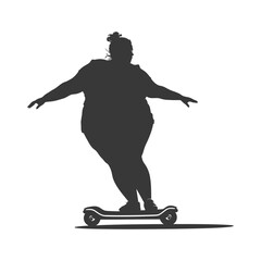 Obraz premium silhouette fat woman riding hoverboard full body black color only