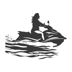 silhouette fat woman riding jet ski full body black color only