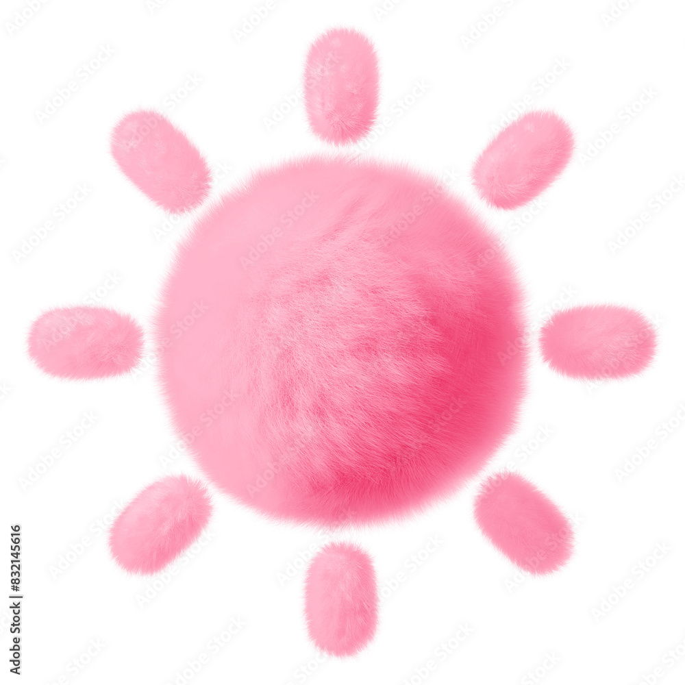 Sticker Pink sun png fluffy 3D shape, transparent background