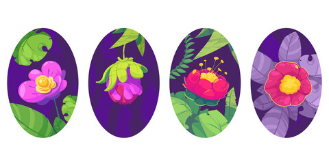 Hand drawn cartoon jungle mini composition set