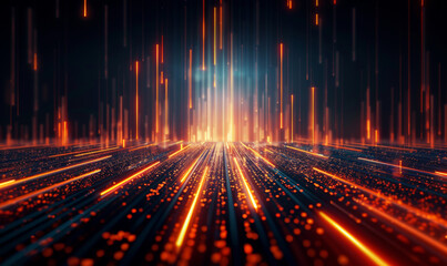 Digital Data Flow concept Background. Big Data Technology Lines and Wireless Data Transmission. High Speed Light Trails