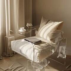 a room with a  transparent sofa