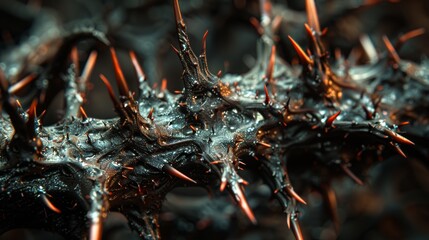 Close-up photo of a beautiful dark brown thorny plant.
