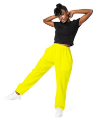 Hoshi png mockup in neon yellow sweatpants street apparel full body