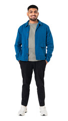 Png Smiling Indian man mockup in blue jacket full body © Rawpixel.com