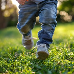 little child walking in the grass