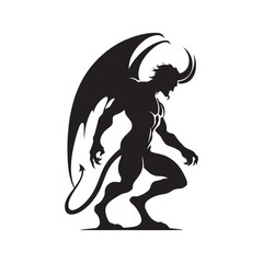 Shadowy devil silhouette with glowing eyes - minimallest devil vector