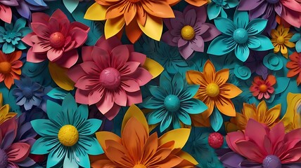  bunch of colorful flowers made of paper or felt.