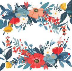 christmas frame with watercolor white and red flowers