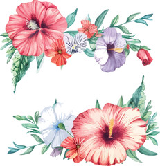 christmas frame with watercolor white and red flowers