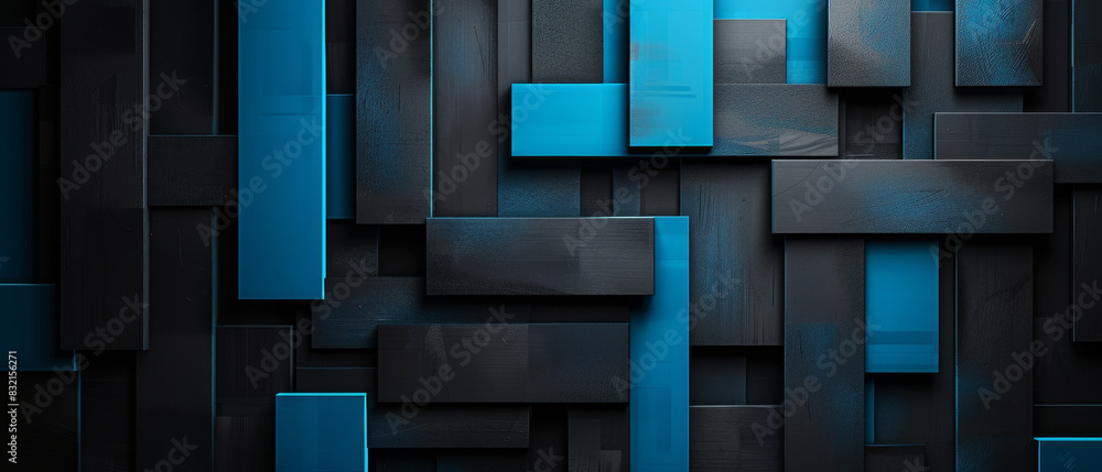 Poster create dynamic aesthetic with black and blue linear patterns for striking background.