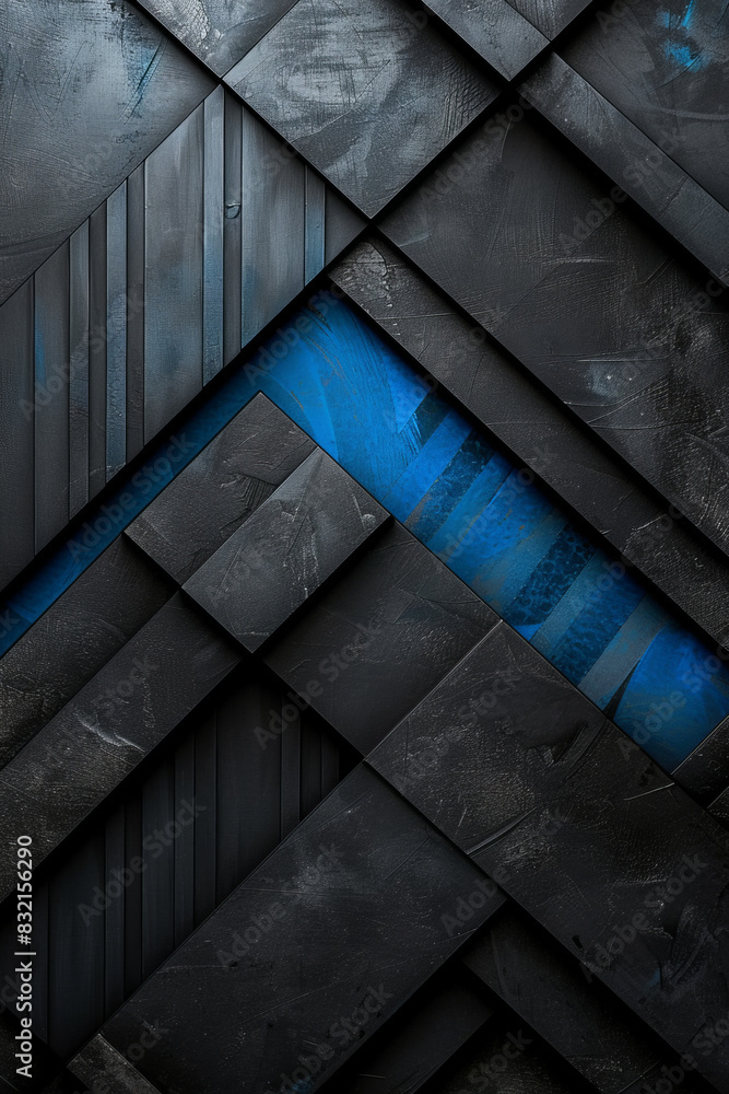 Poster dynamic black and blue linear patterns for striking background design.