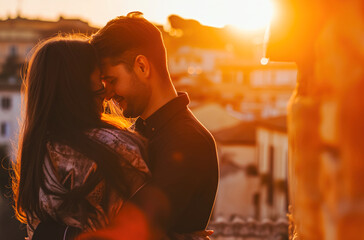 Fototapeta premium Young Couple Enjoying Sunset Views Over Rome