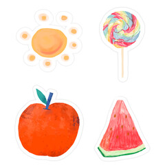 Set of watercolor sticker doodle transparent png