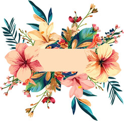 christmas frame with watercolor white and red flowers