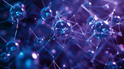Deep technology art featuring indigo wireframe with sophisticated silver connections,