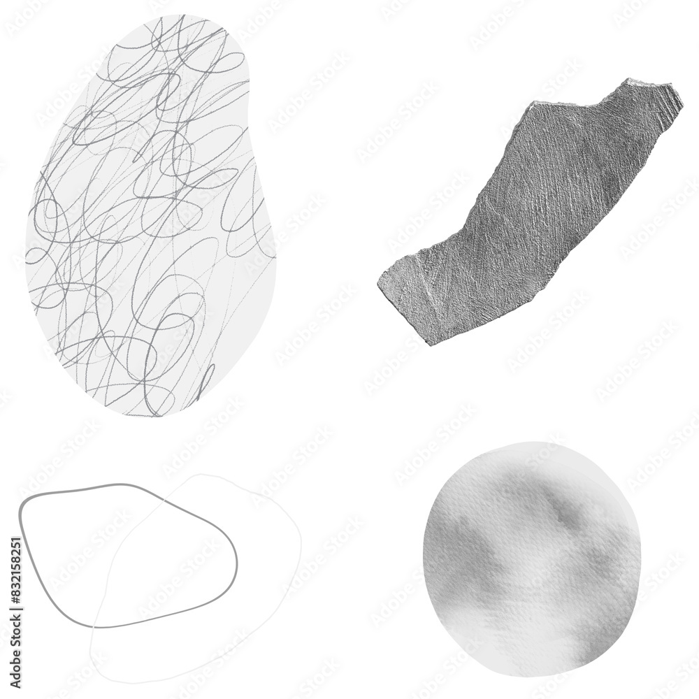 Poster scribble strokes and gray stone textures design element collection transparent png