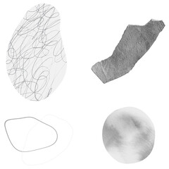 Scribble strokes and gray stone textures design element collection transparent png