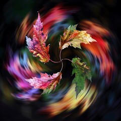 Rotation of colorful leaves, creating a mesmerizing and dynamic display of nature's beauty.