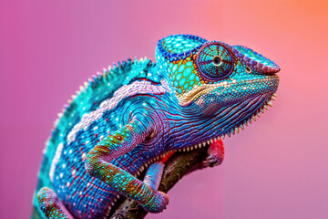 Fototapeta premium Detailed view of a lizard perched on a tree branch in its natural habitat.