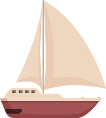Elegant sailboat illustration with beige and maroon sails on isolated white background depicts tranquil leisurely yachting lifestyle and maritime exploration