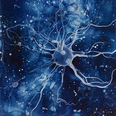  A symbolic portrayal of a neuron on a blue backdrop, suggesting electrical activity.abstract background