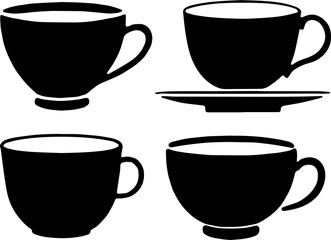 Set of Hot coffee or tea cup silhouette icon isolated on white background