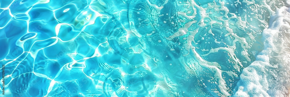 Poster clear blue water with sunlight reflections creating mesmerizing patterns and ripples in a refreshing