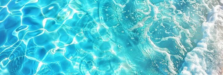 Fototapeta premium Clear blue water with sunlight reflections creating mesmerizing patterns and ripples in a refreshing and tranquil aquatic scene