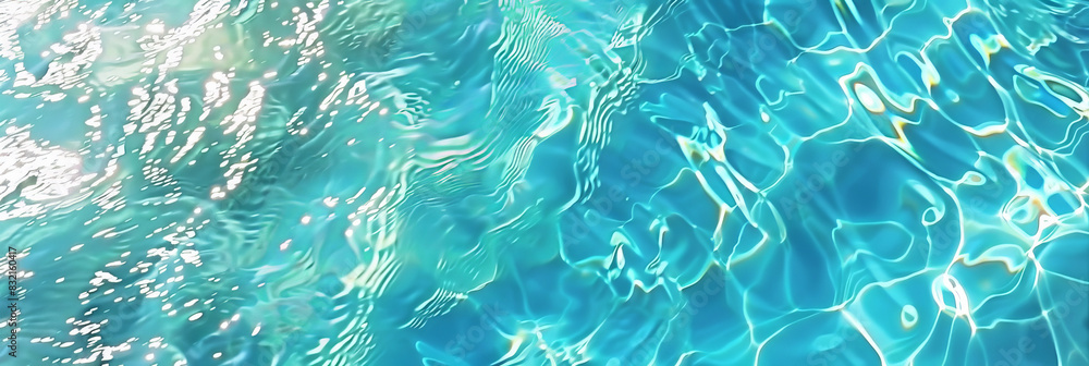 Poster clear blue water with sunlight reflections creating mesmerizing patterns and ripples in a refreshing