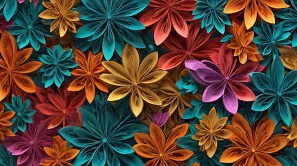 Obraz premium colorful background with a pattern of various flowers made of paper.