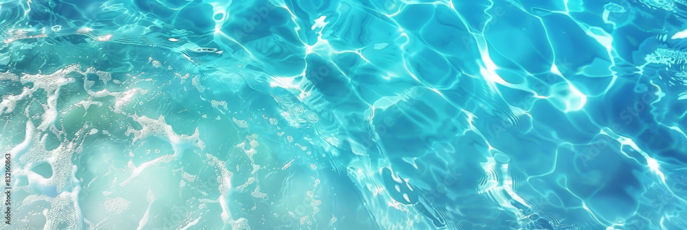 Poster clear blue water with sunlight reflections creating mesmerizing patterns and ripples in a refreshing