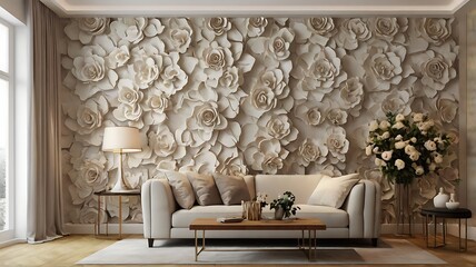  bedroom with a flower-covered wall. 