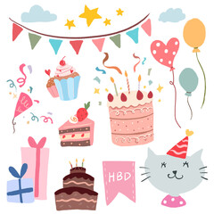 Party png sticker, birthday clipart set