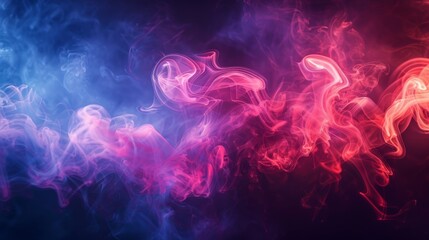 Abstract blue and red smoke swirls against a dark background.