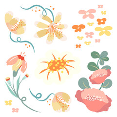 Flower sticker png pastel flower clipart illustration set