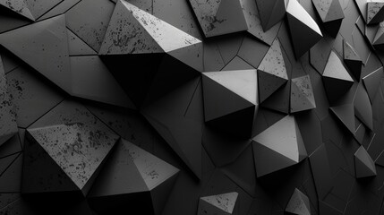 Abstract geometric background with sharp angles and textured surfaces.  A textured, geometric background in shades of grey.