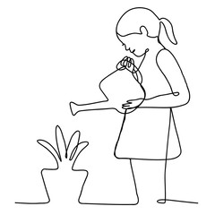 Relaxation png line art, person planting tree, simple drawing illustration