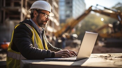construction worker with laptop
