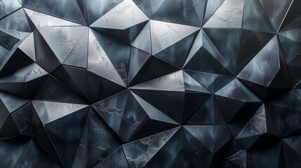 Abstract geometric pattern of dark gray triangles.  Metallic, textured surface.  Modern, industrial design.