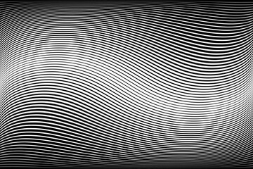 Abstract Halftone Black and White Wavy Lines Textured Background with 3D Illusion and Twisting Movement Effect.