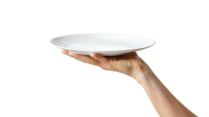 A hand carefully holds a clean white plate while another hand supports a matching empty bowl below