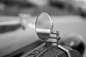 old car mirror, black and white photography